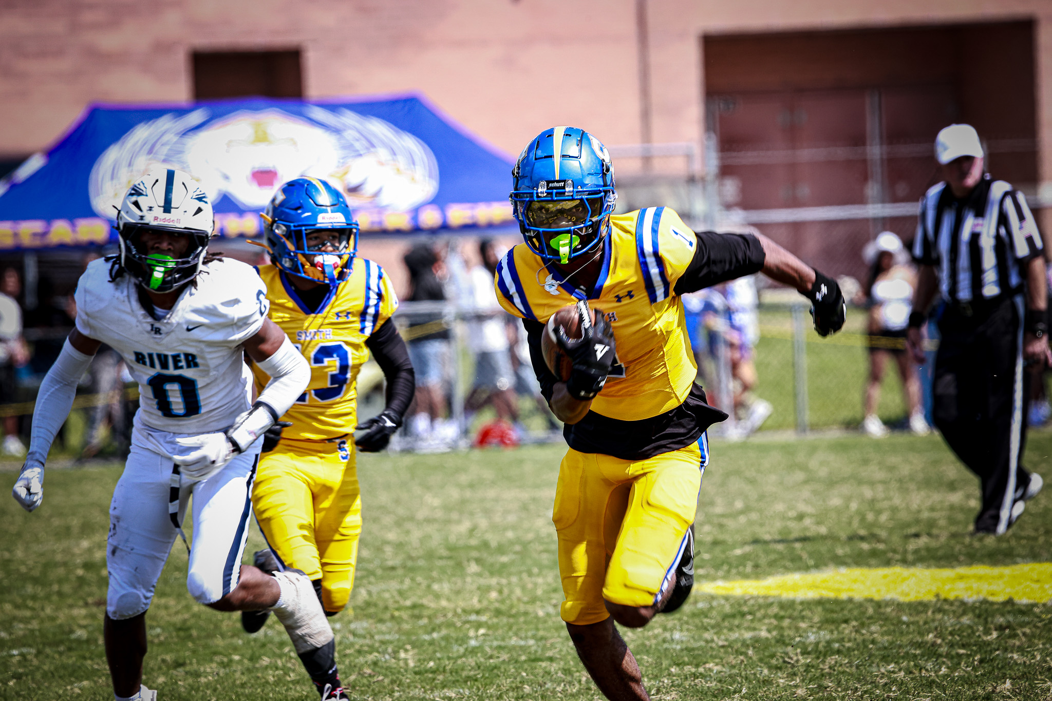 OSHS Wide Reciever Travis Johnson catches a pass and scores a touchdown against Indian  River