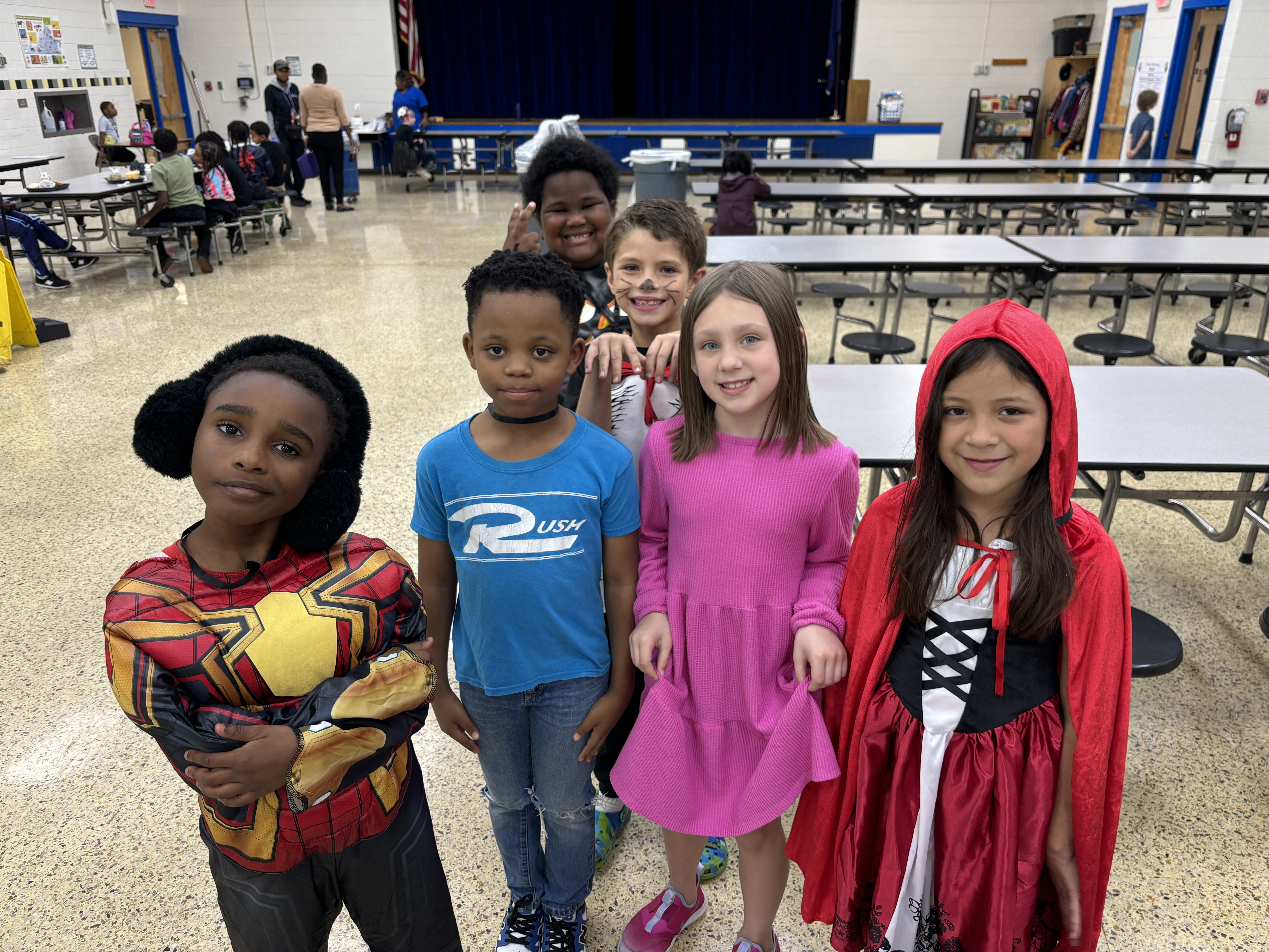 students dressed up for book character day