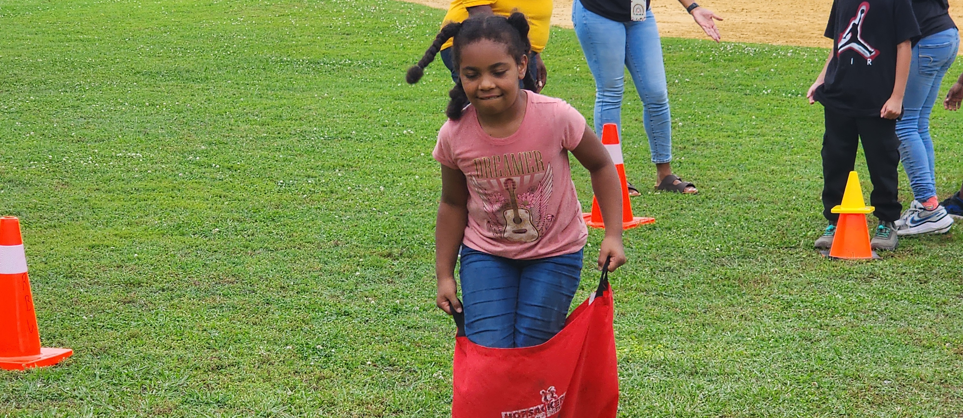 Students in sack race at Field Day