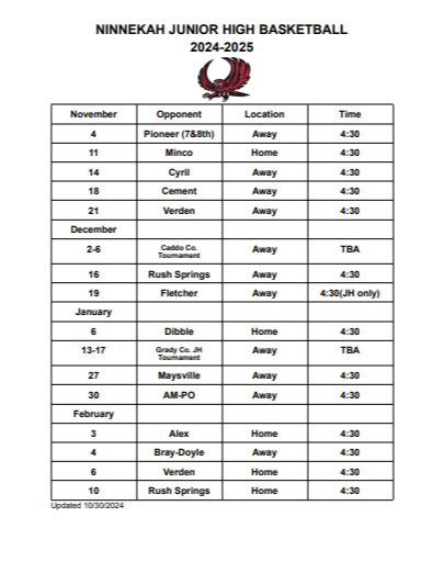 NJH Basketball Schedule