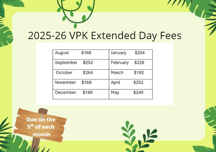 2025-26 Extended Fee Schedule due by the 5th of each month.
