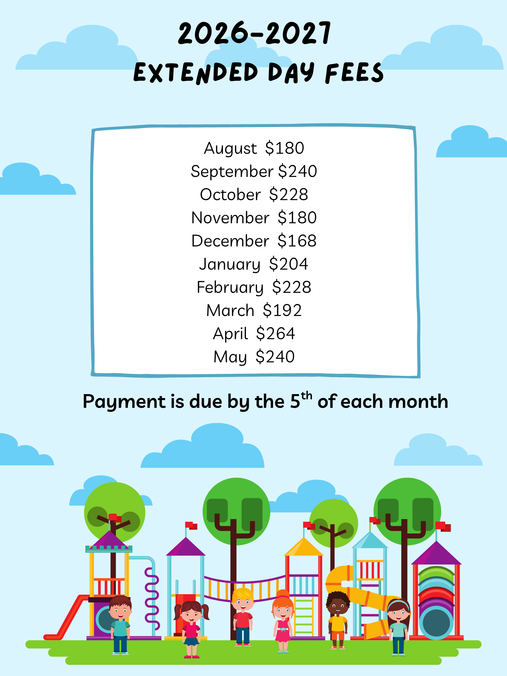Extended Day Fees for 2026-27