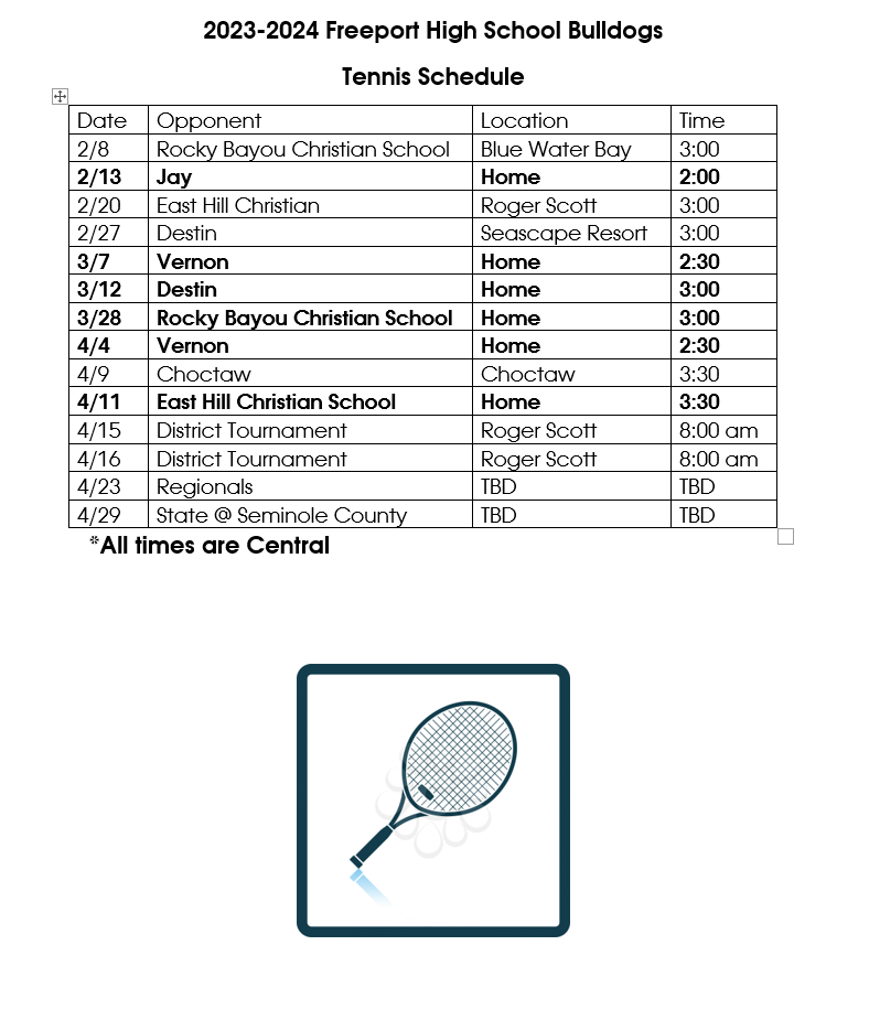Tennis Schedule