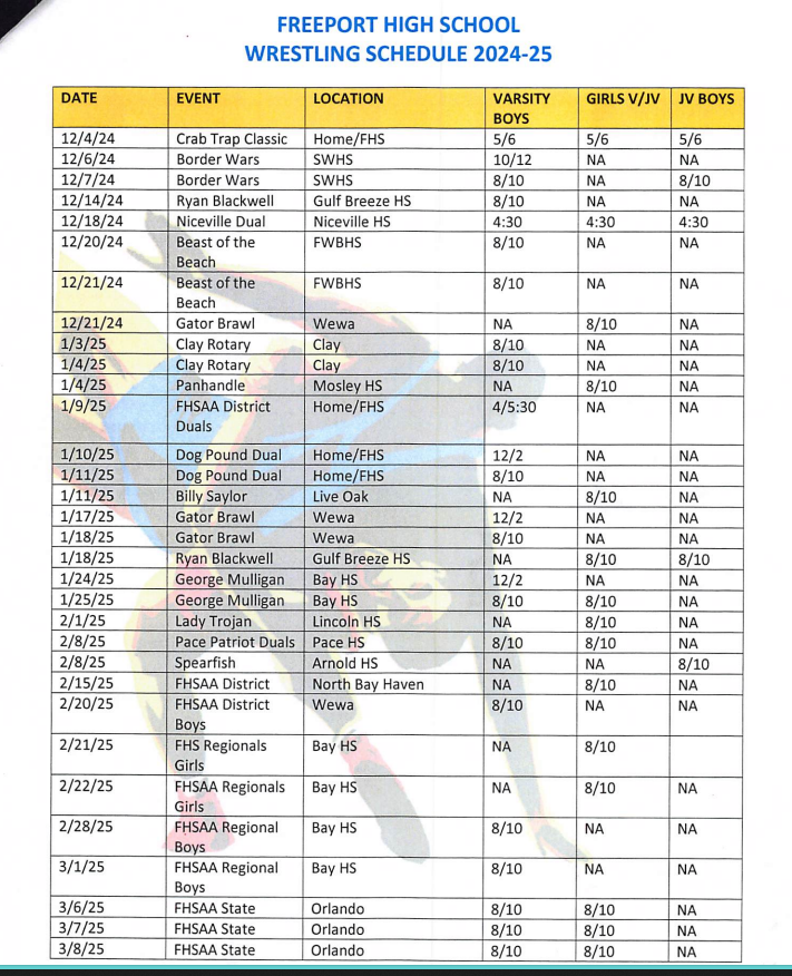 Wrestling 25 Schedule