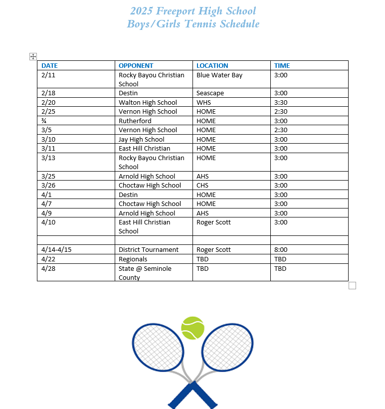 Tennis Schedule