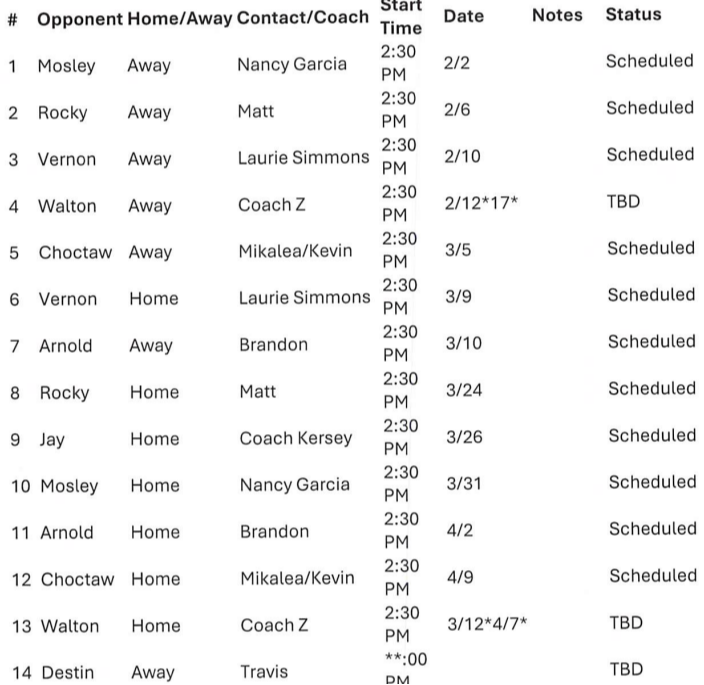 Tennis Schedule