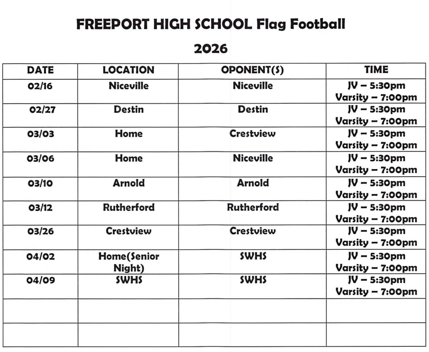 Flag Football Schedule