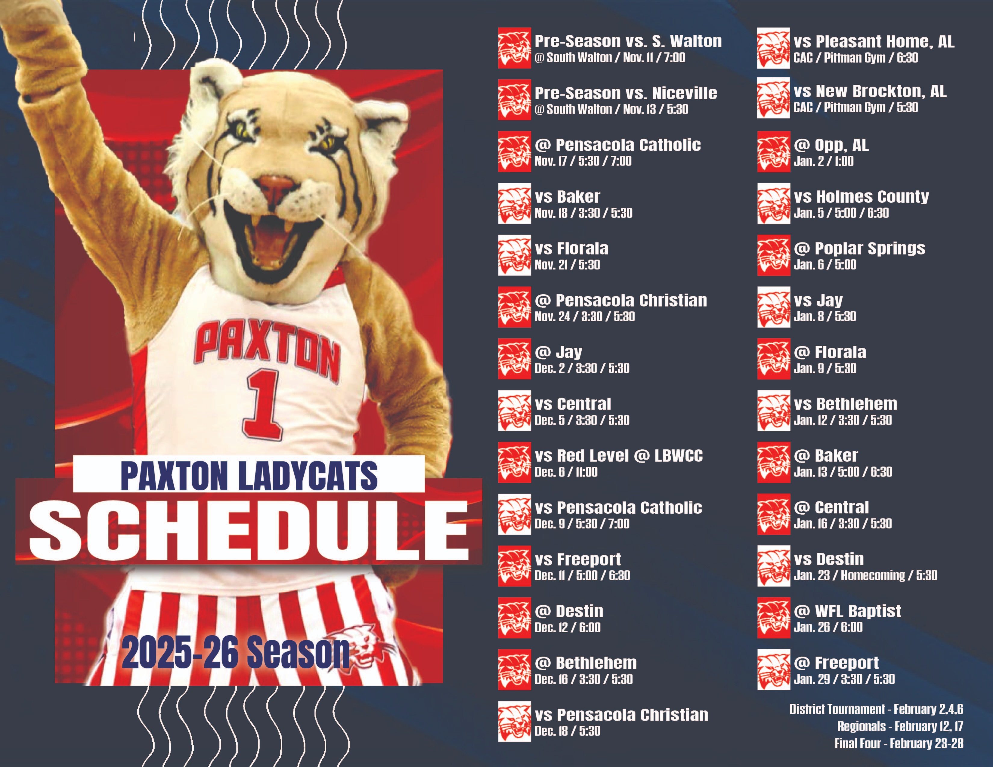 2526 Lady Cats Schedule