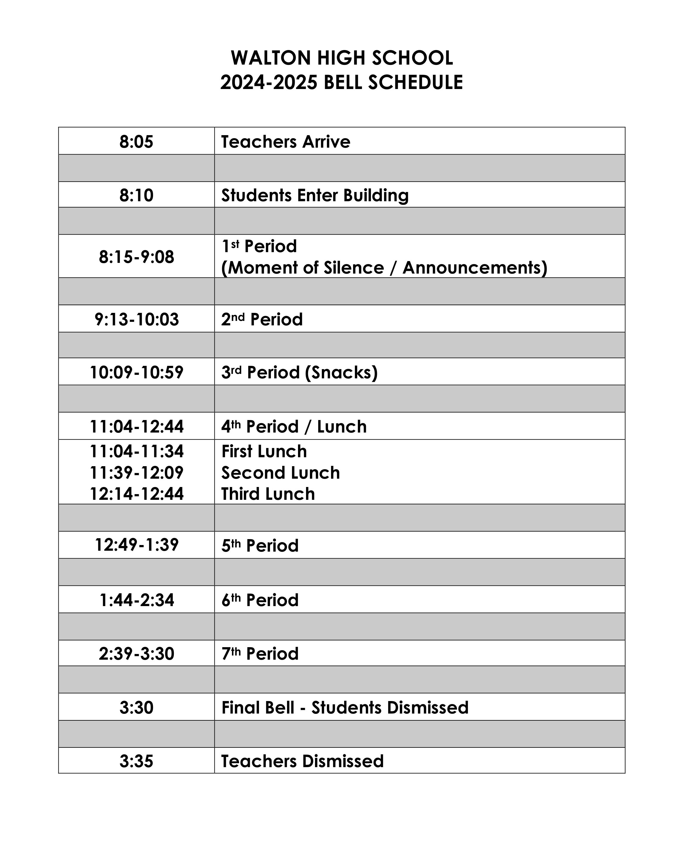 2024-2025 Bell Schedule