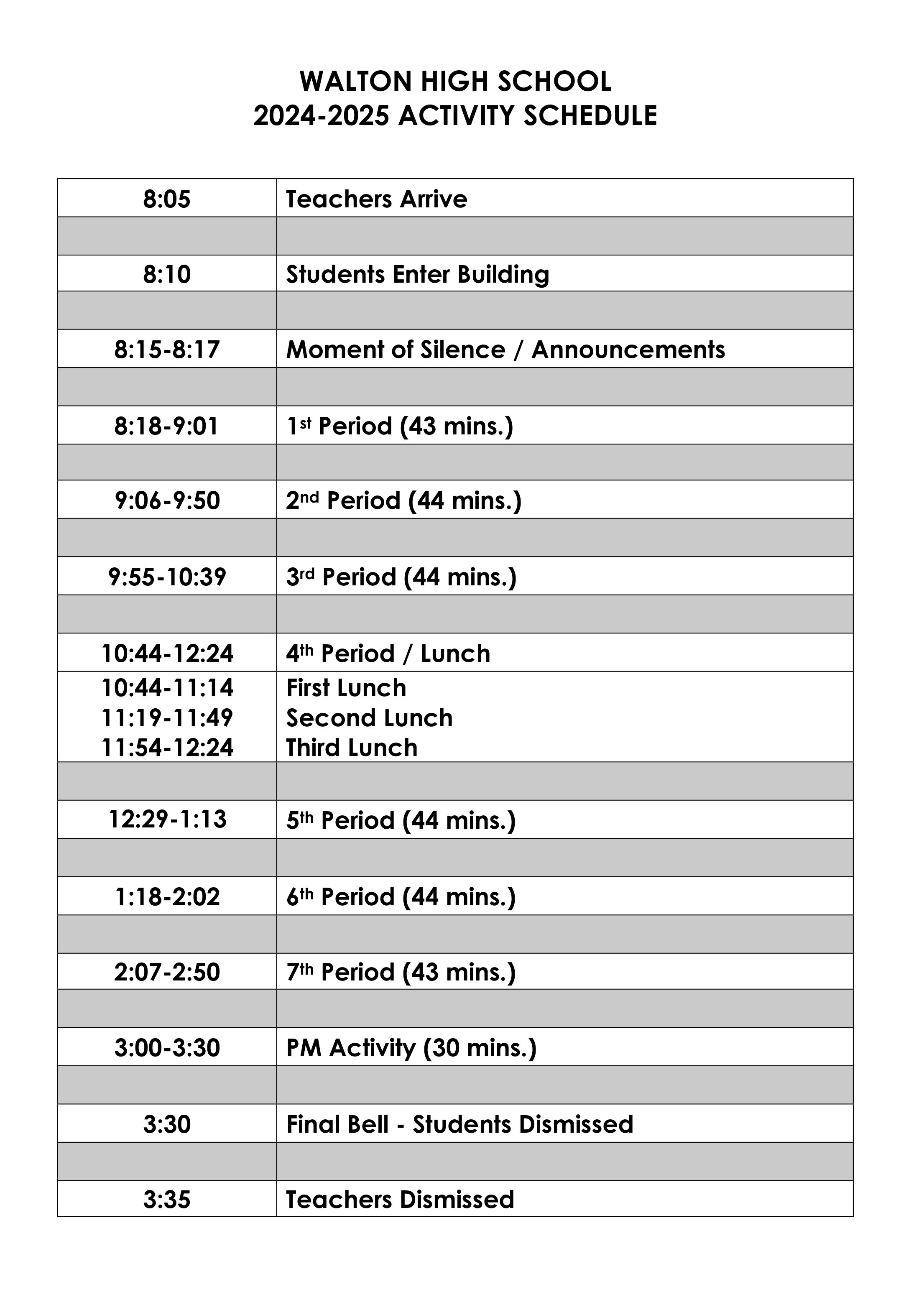 2024-2025 Activity Bell Schedule