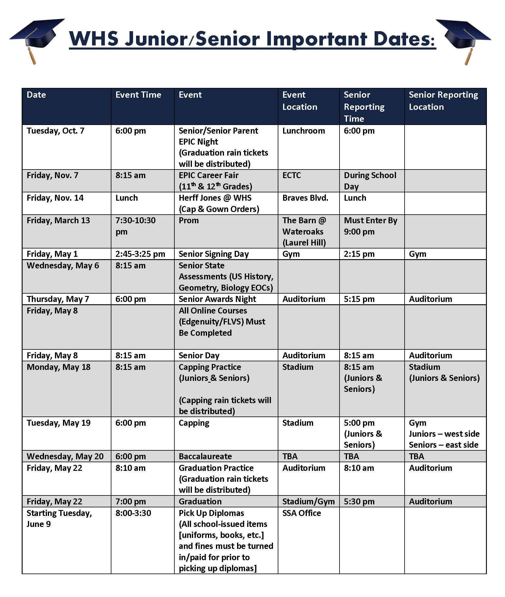 Senior Important Dates 2026