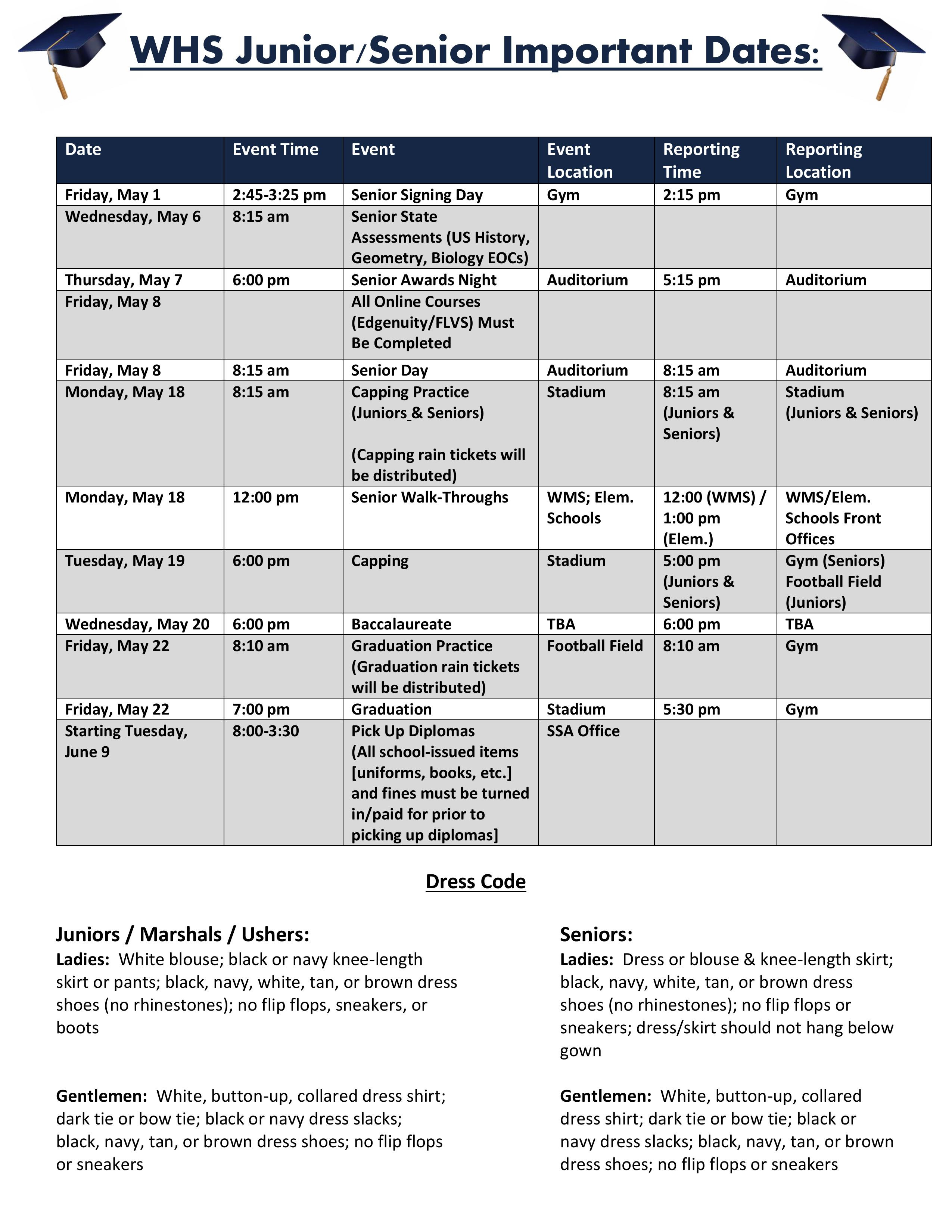 Senior Important Dates 2026