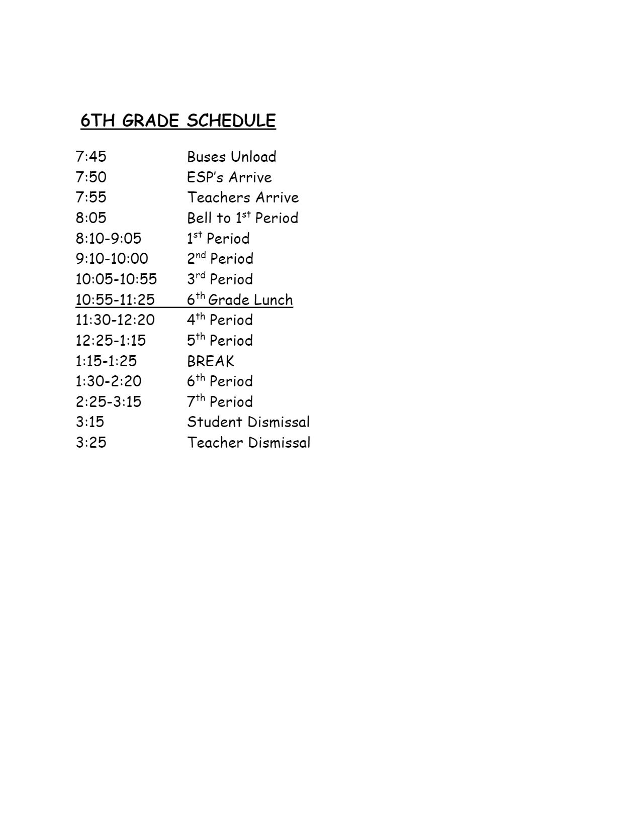 6th Bell Schedule