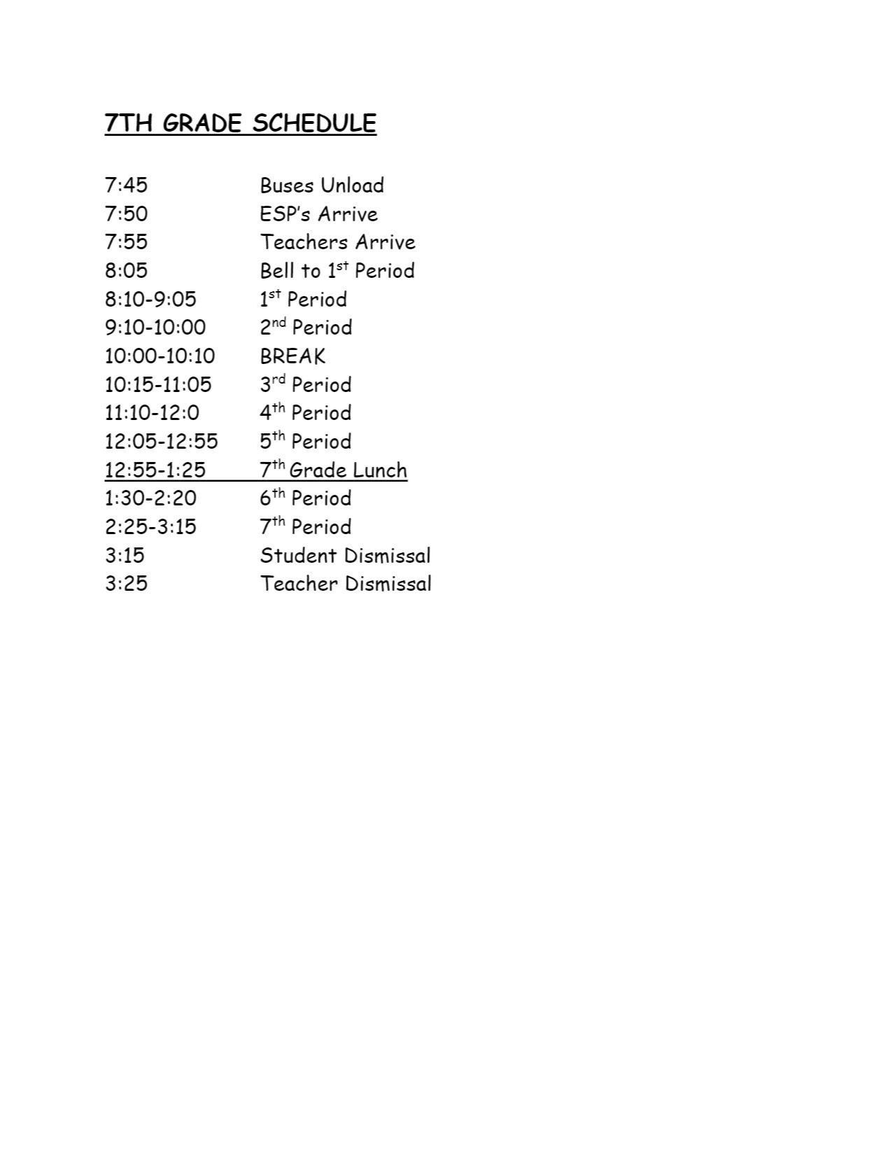 7th Bell Schedule