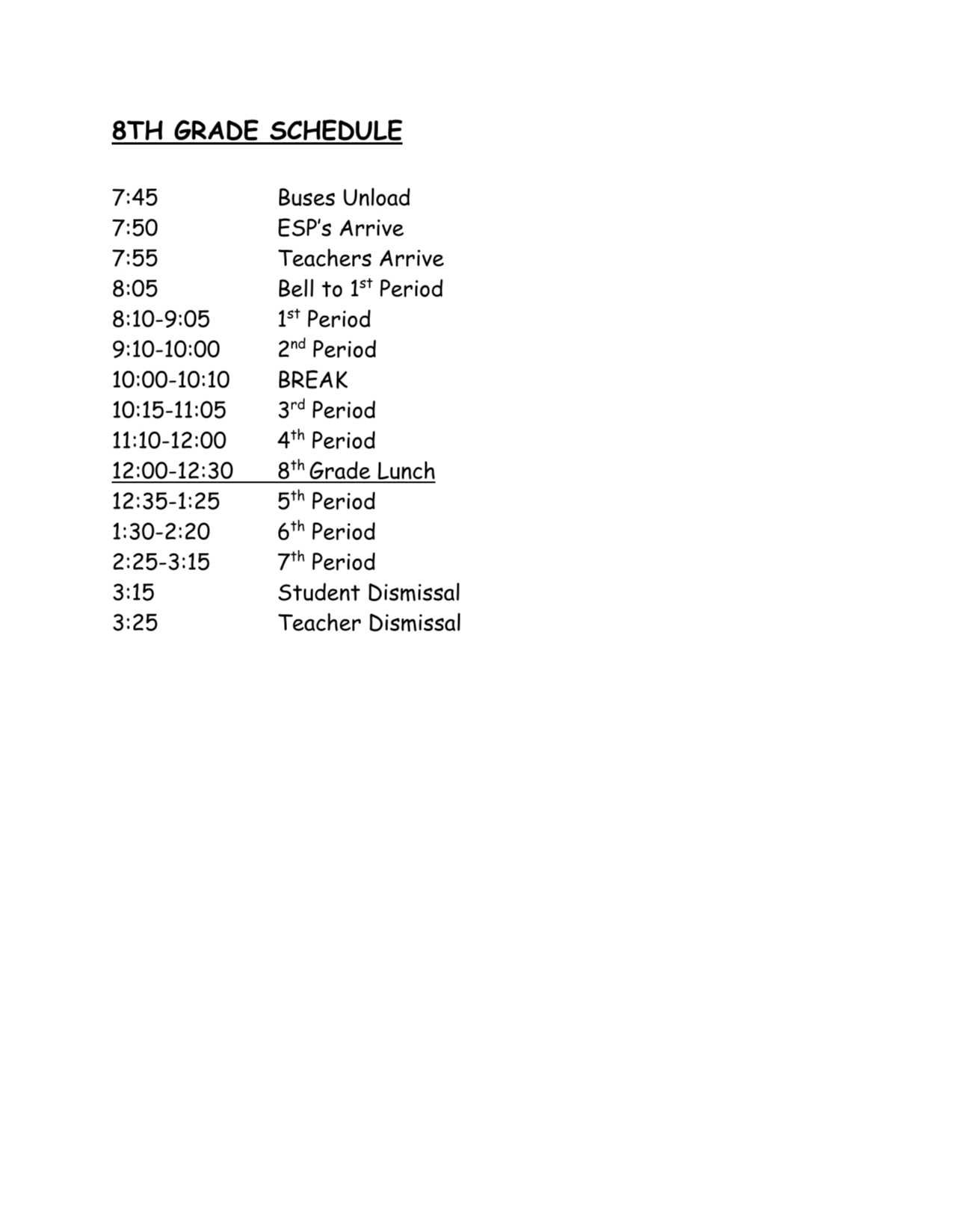 8th Bell Schedule