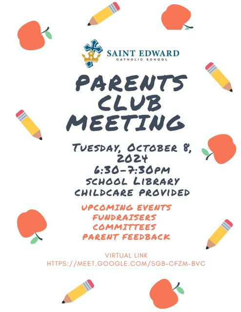 parent's club meeting 10/8