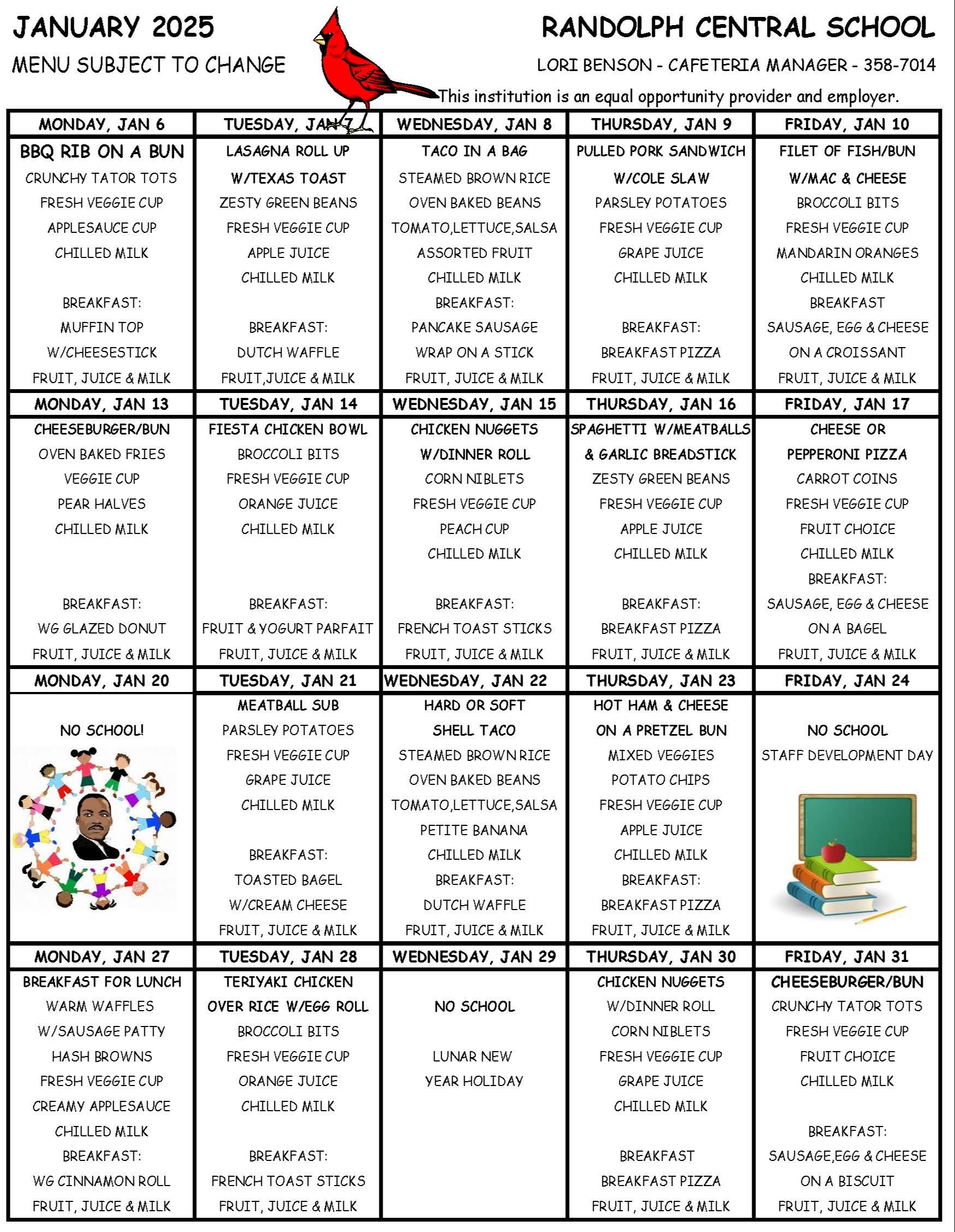 High School January Menu