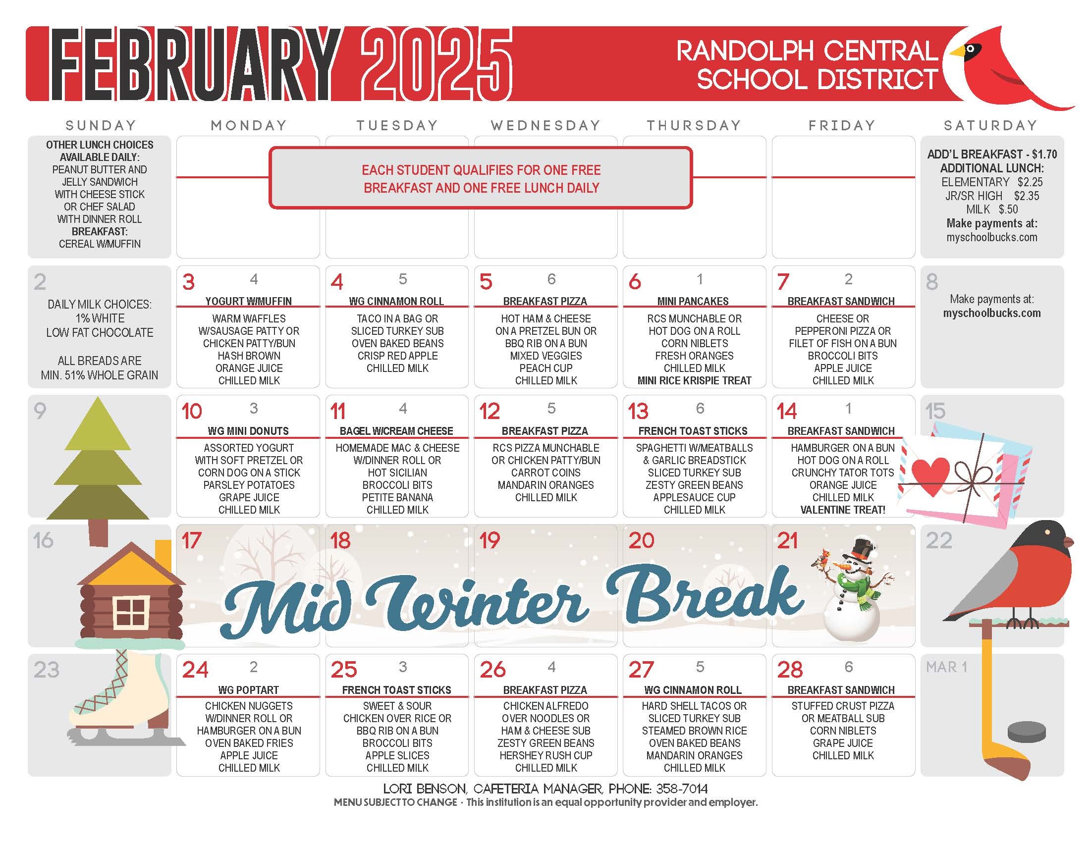 Elementary February Menu