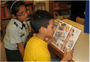 students reading