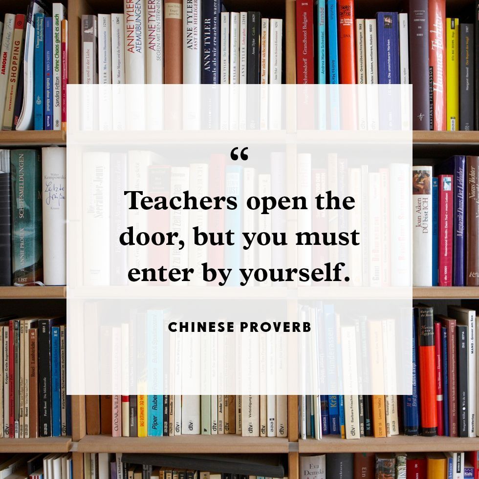 quote in front of books - teachers open the door but you must enter yourself