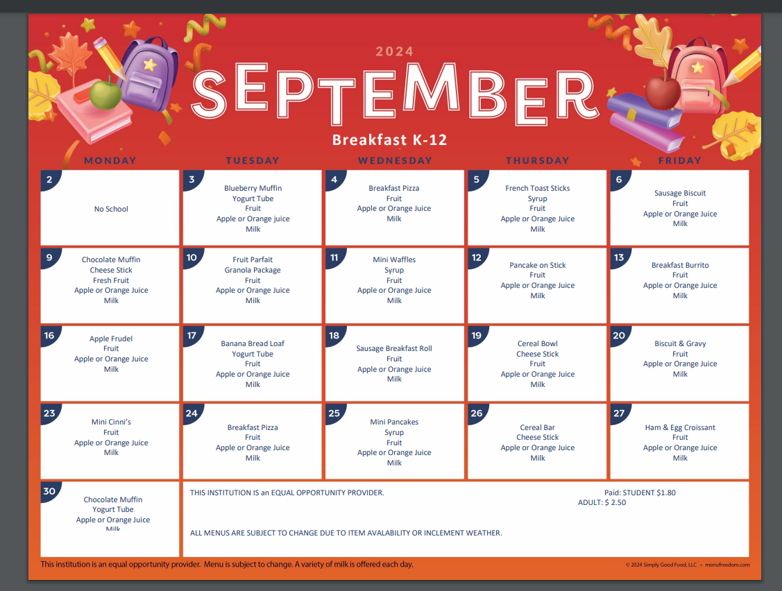 Lunch Menus Pea Ridge Primary School