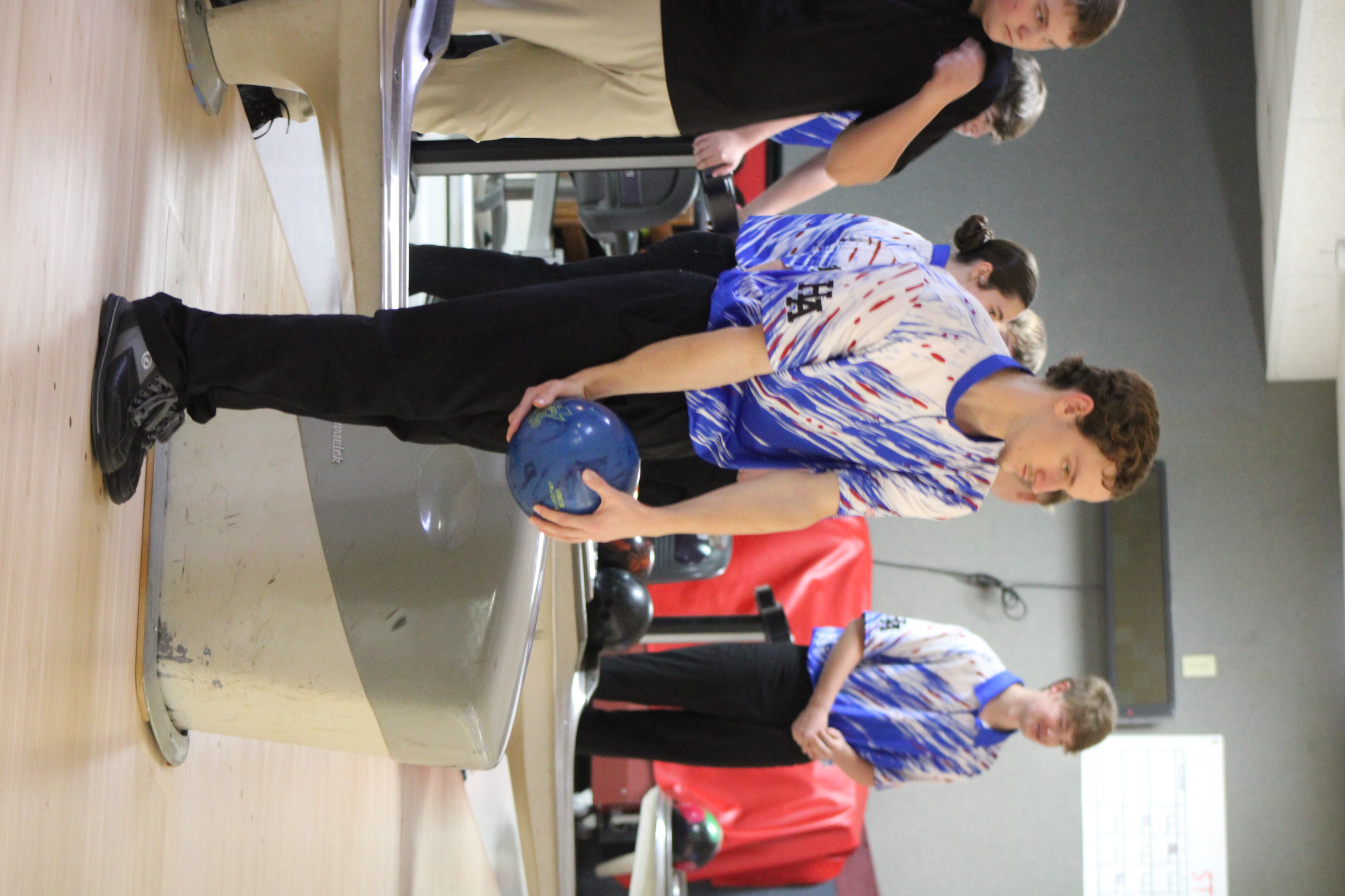 Mr. Goble getting ready to bowl.