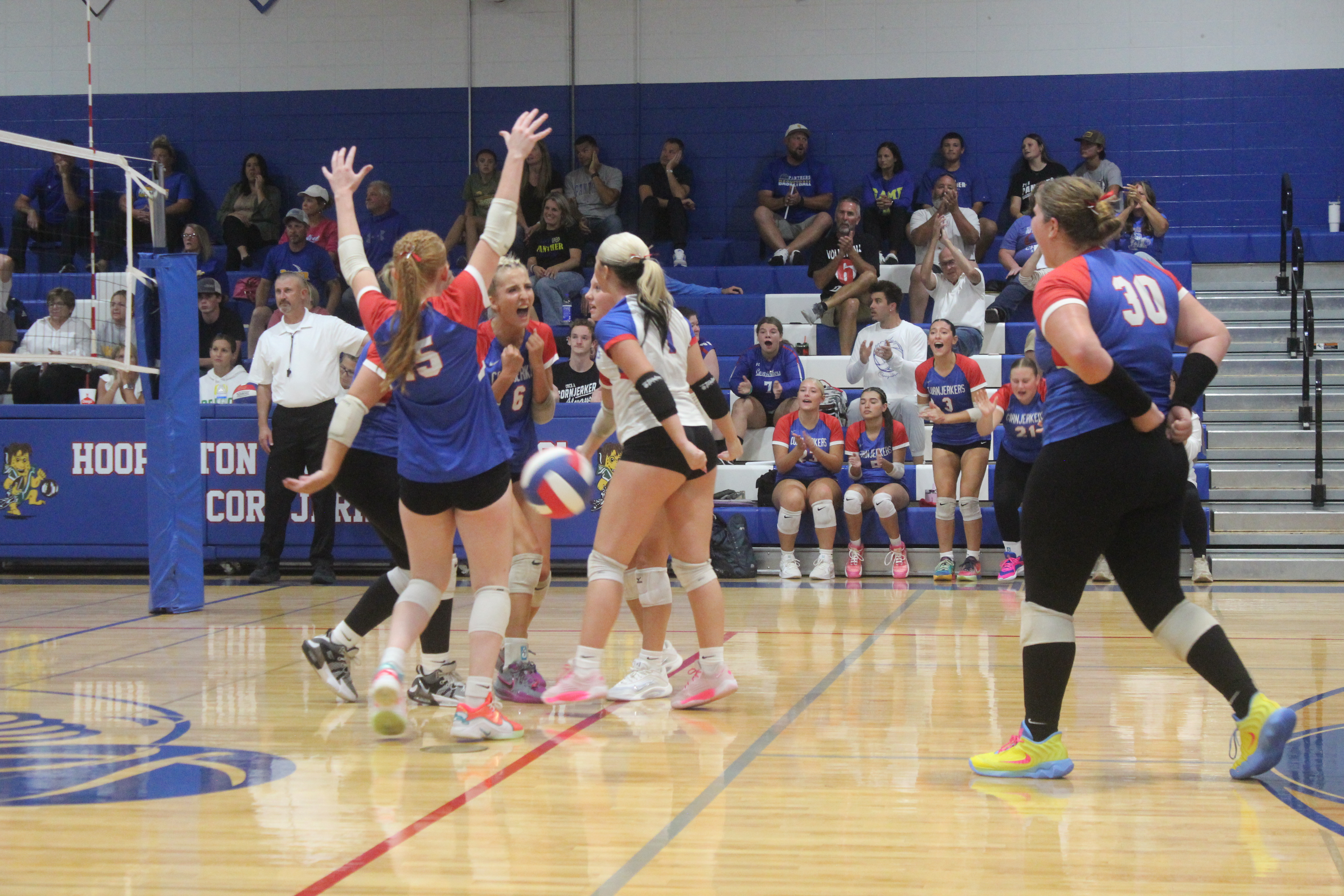 Celebrating the point.