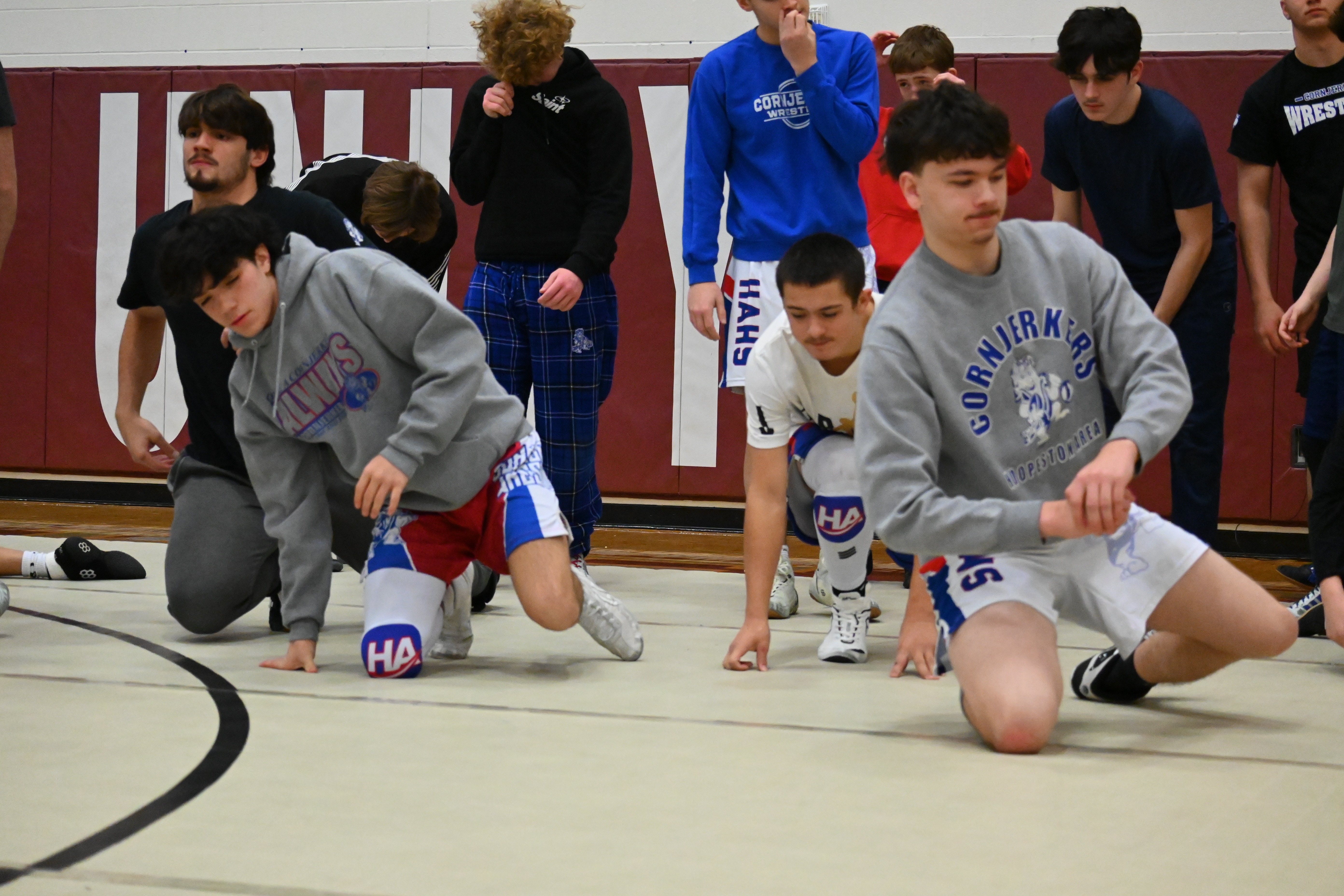 Cornjerker Wrestling warming up