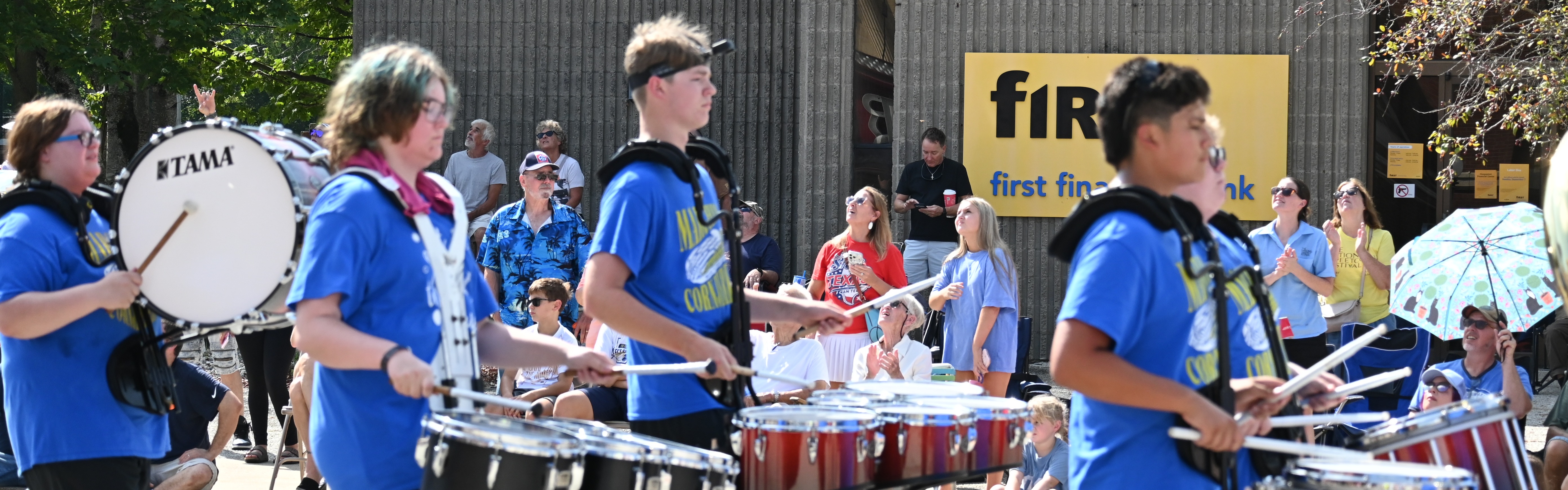 Drumline marching in the parade.