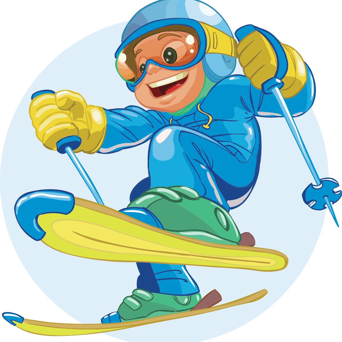 A child wearing a snow outfit skiing