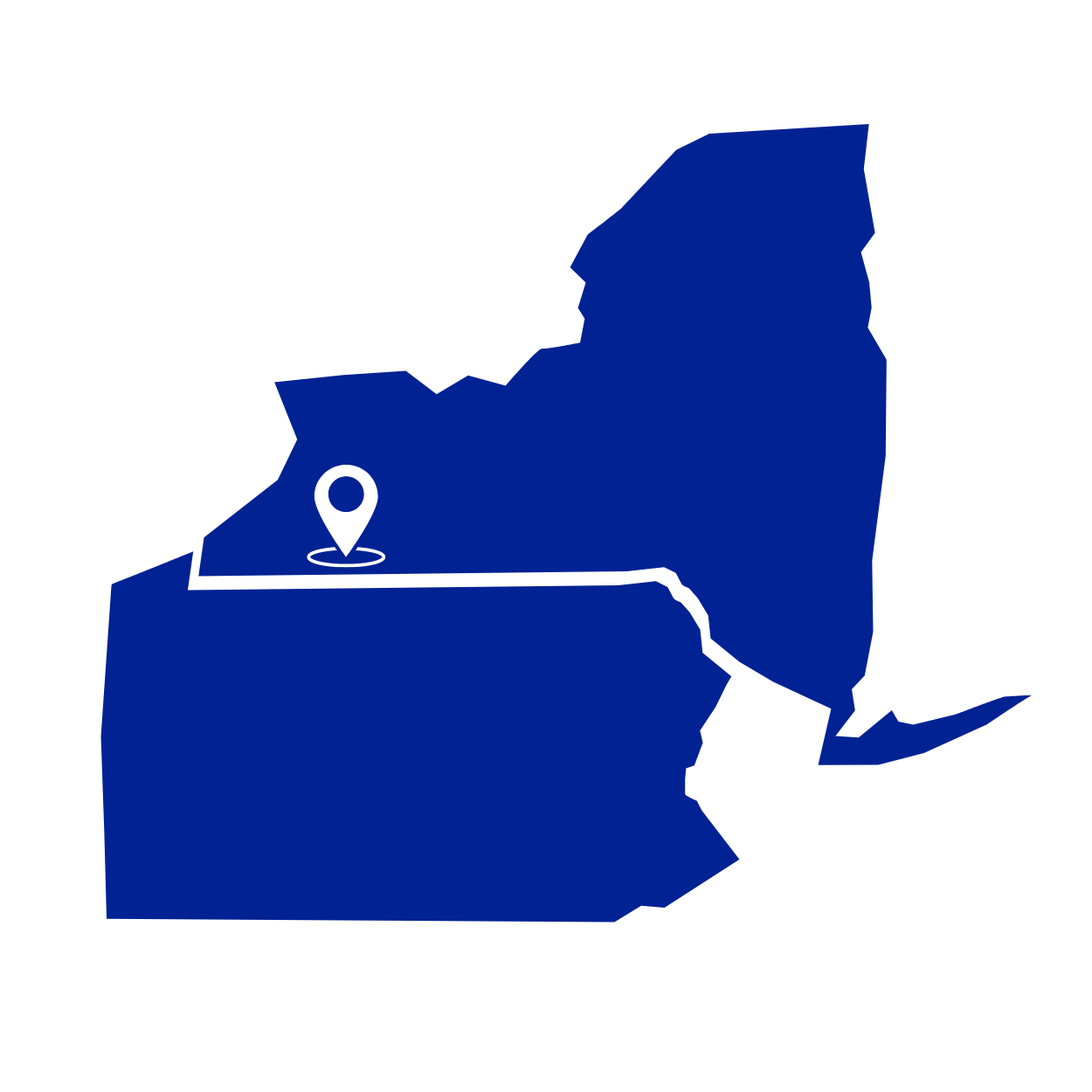 Outline of New York and Pennsylvania with pin on Hinsdale