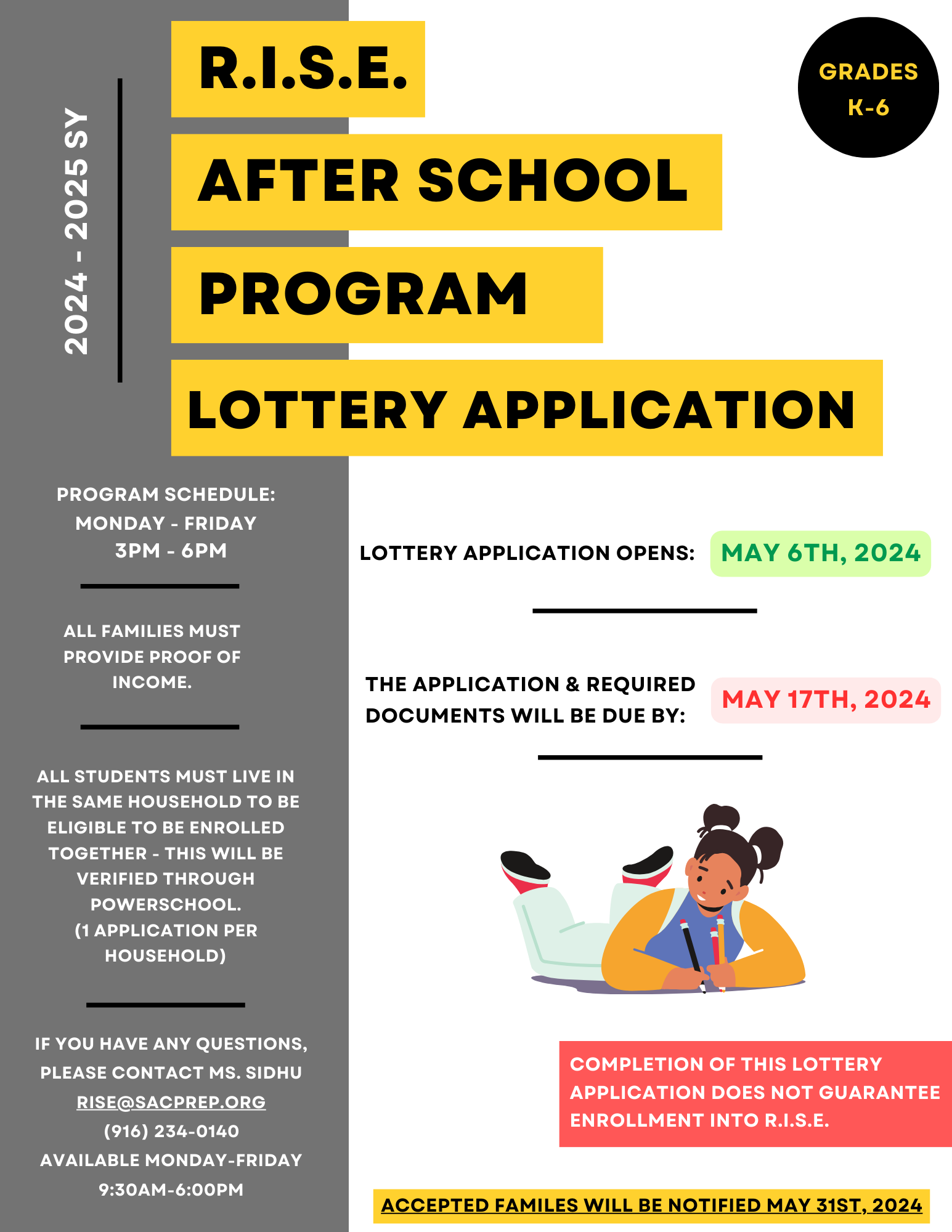 R.I.S.E. AfterSchool Program Lottery Announcement