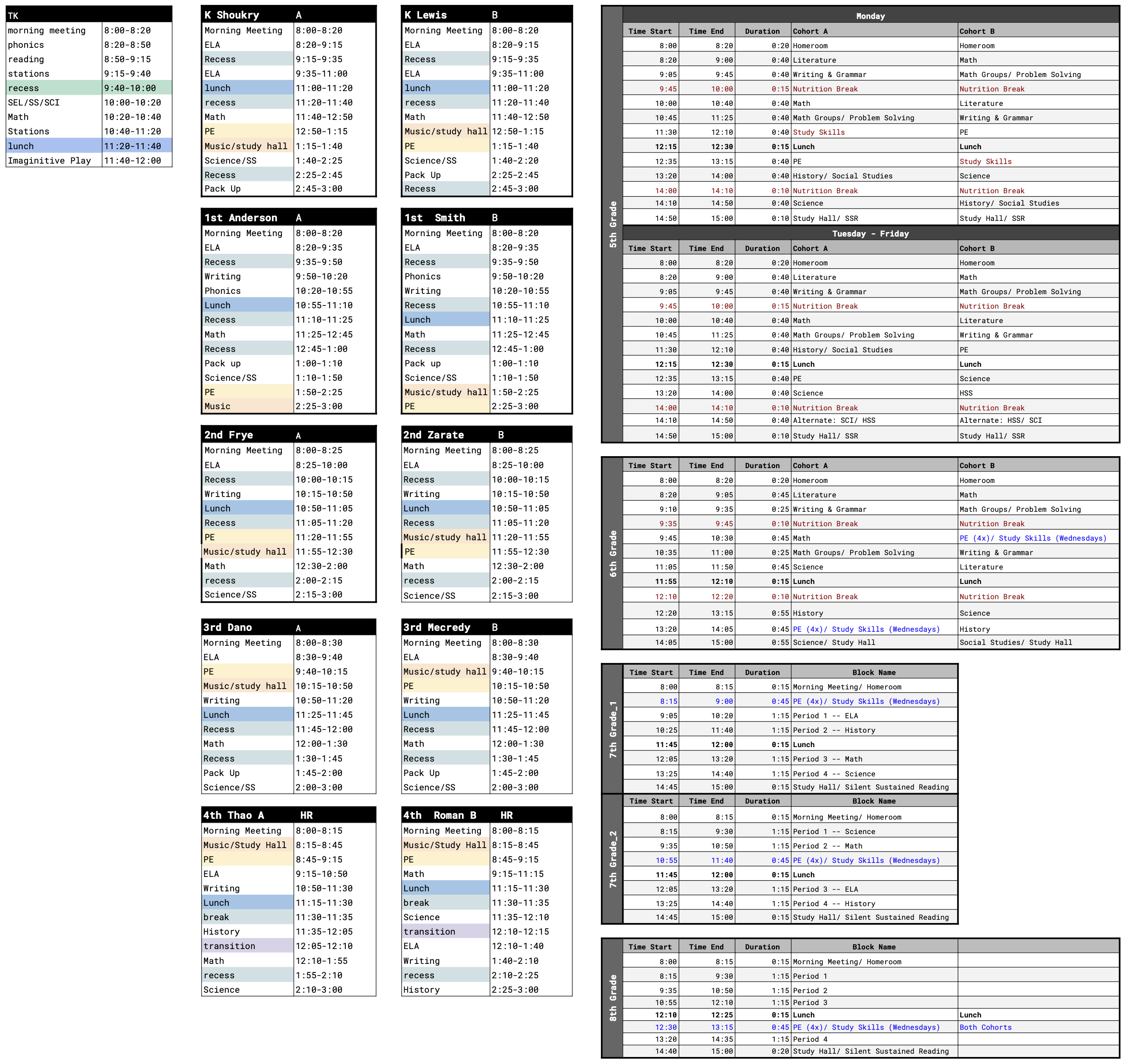 2024-1015 Bell Schedules for all TK-8th students