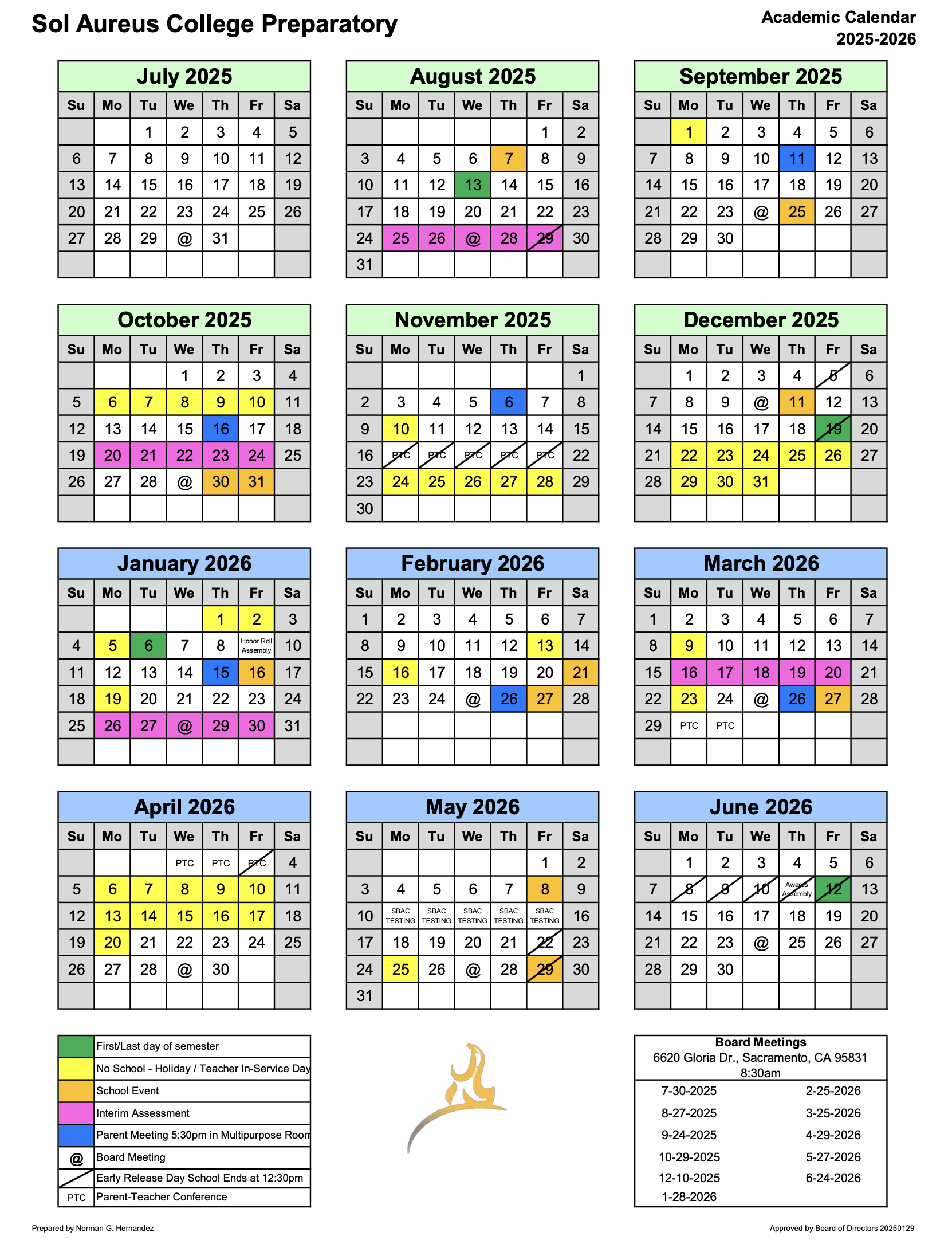 Academic Calendar 2025-26 SY