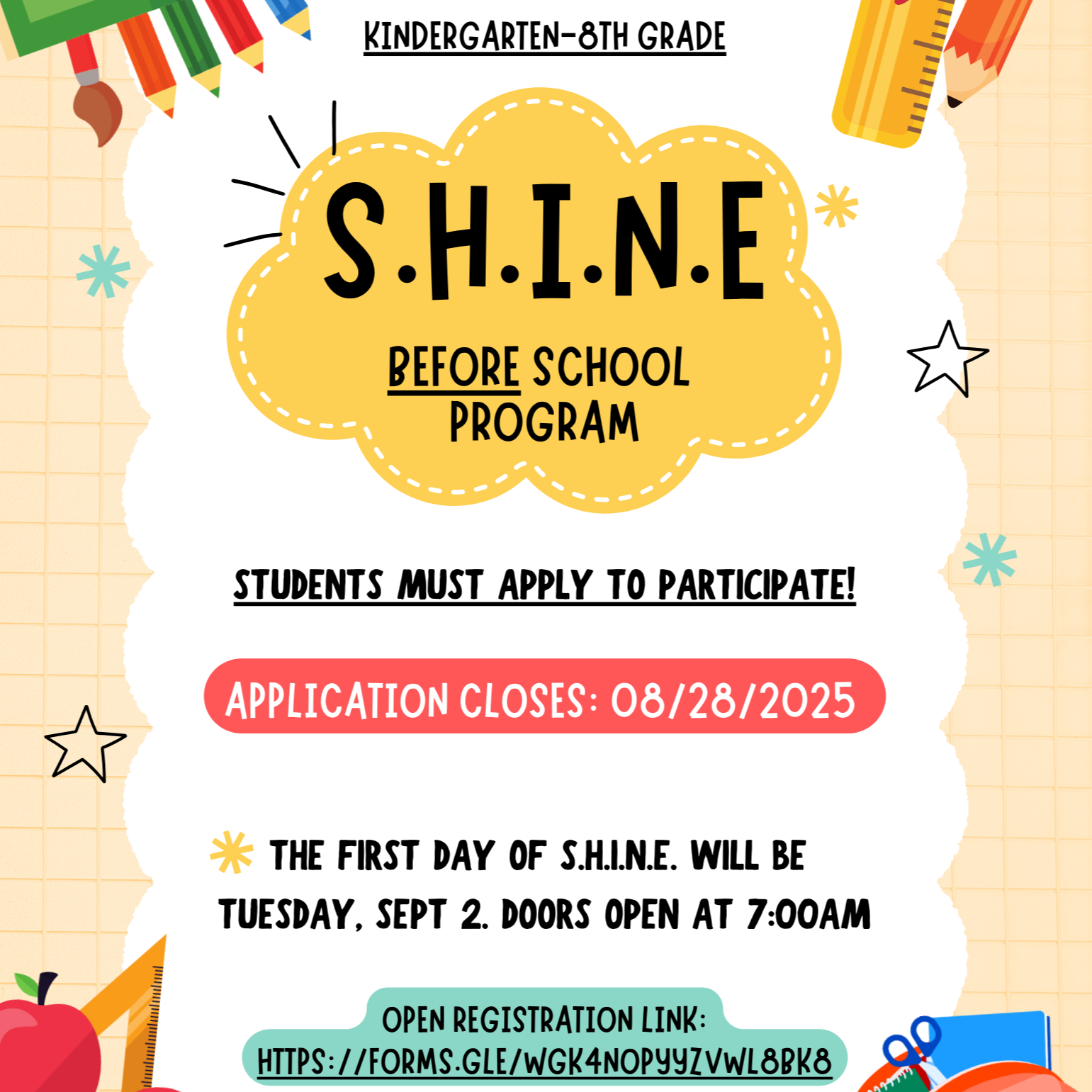 S.H.I.N.E. before school program flyer