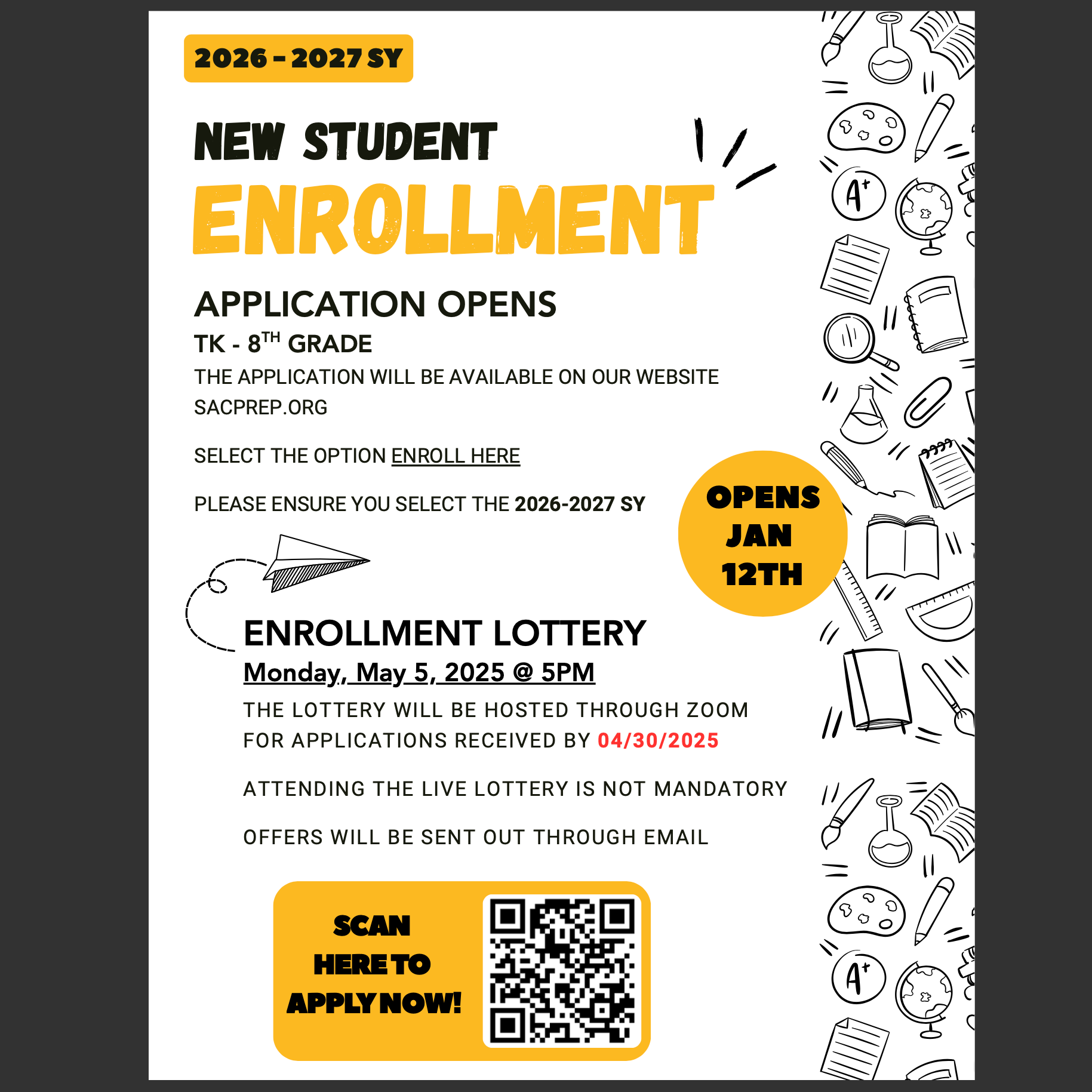 New Student Enrollment 26-27 SY