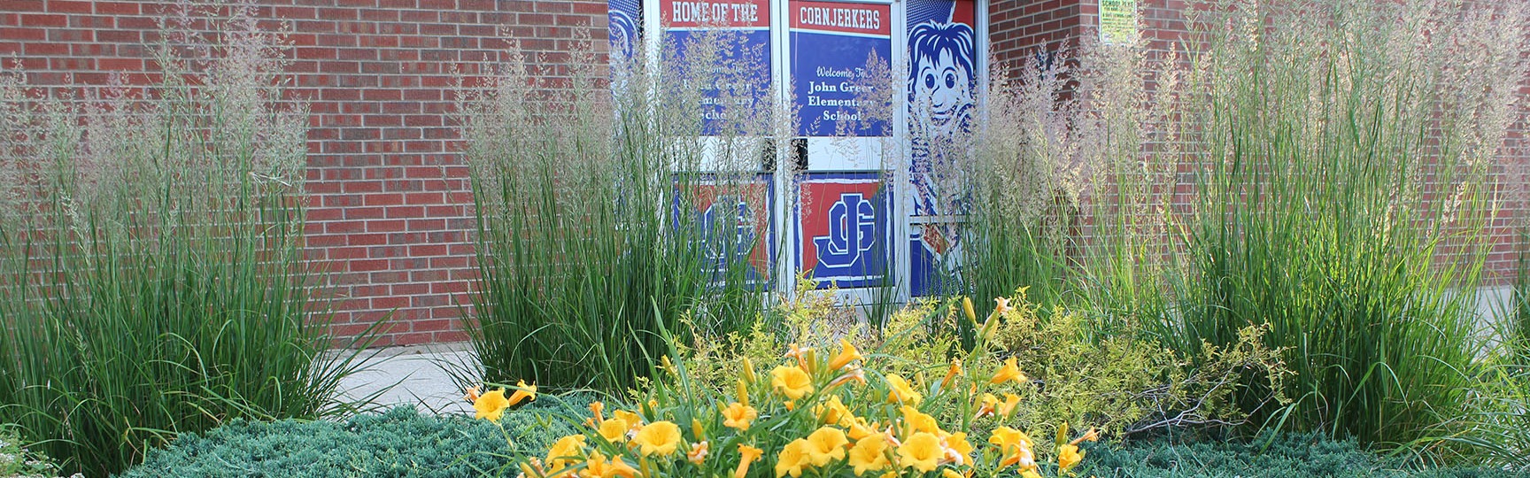 Flowers outside the Penn Street entrance.