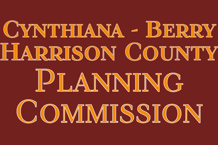 Bold yellow text on a maroon background reads "CYNTHLANA - BERRY HARRISON COUNTY PLANNING COMMISSION."