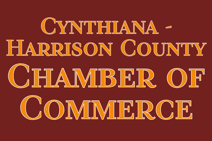 Text on a maroon background: "Cynthiana - Harrison County Chamber of Commerce" with "Cynthiana" and "Chamber of Commerce" in larger text.