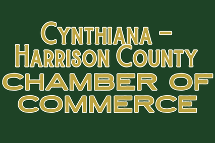 Green background with white text. Text reads "Cynthiana - Harrison County Chamber of Commerce".