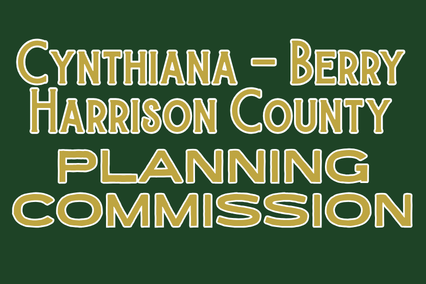 Dark green background with white text. Text reads "CYNTHIANA - BERRY HARRISON COUNTY PLANNING COMMISSION".