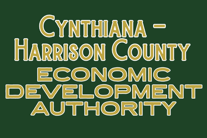 Green background with yellow text reading "Cynthiana - Harrison County Economic Development Authority" in bold, sans-serif font.