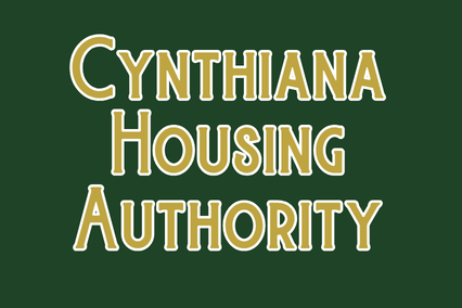 Green background with bold yellow text reading "CYNTHIIANA HOUSING AUTHORITY". Text centered and capitalized.
