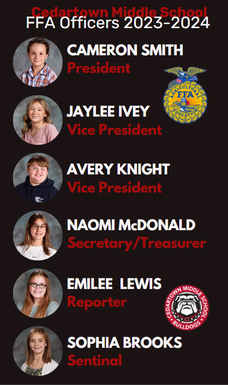 photos of CMS FFA officers with black background and white and red text