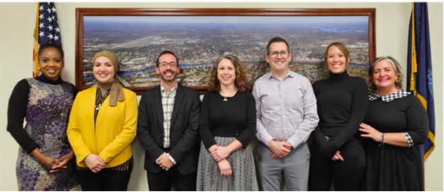 Bangor School Committee members pictured from left to right: Vice Chair Timothy Surrette, Susan Sorg, Clare Mundell, Imke Jandreau, Superintendent James Tager, Chair Marwa Hassanien, Sara Luciano, and Ben Sprague