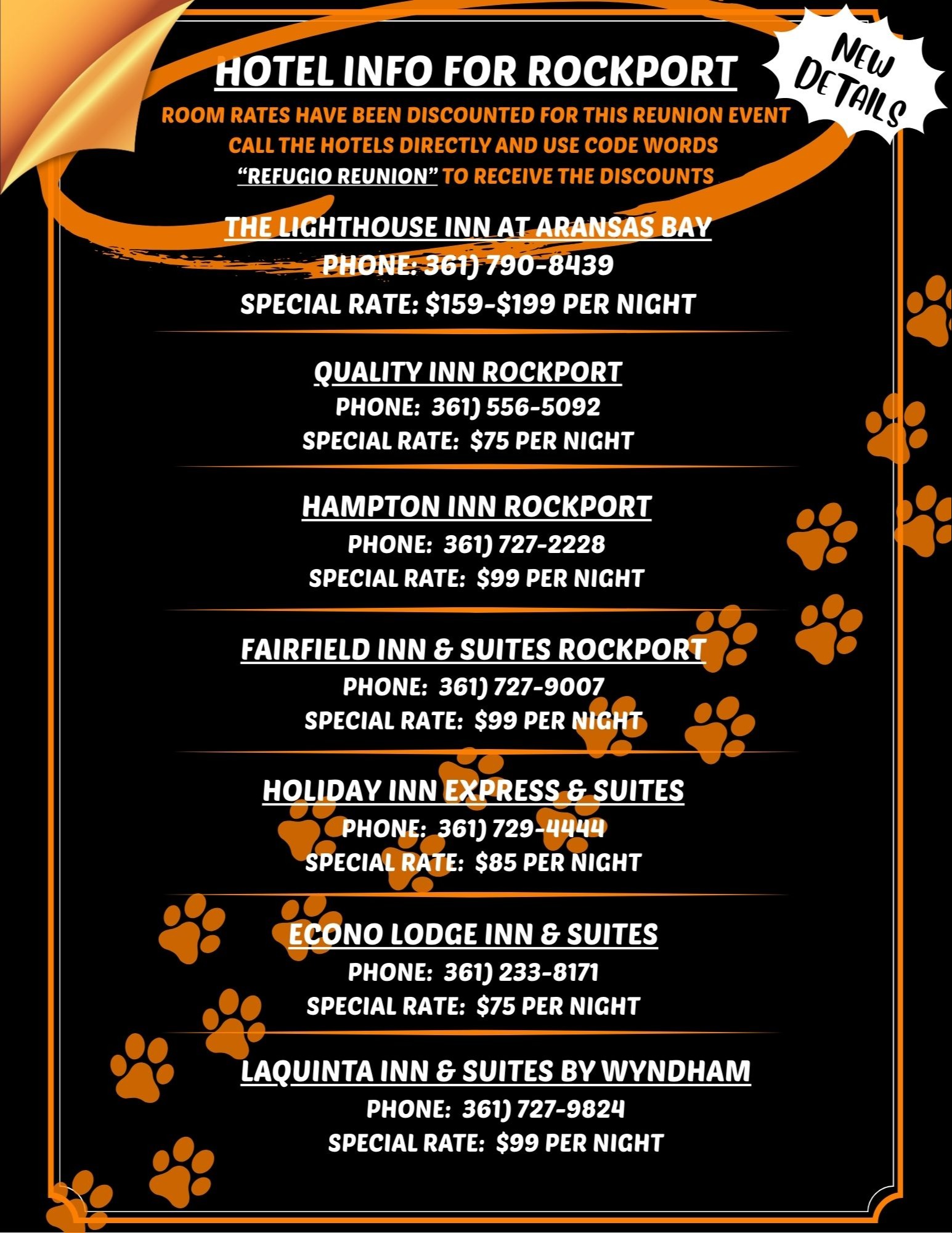 Hotel info page for reunion