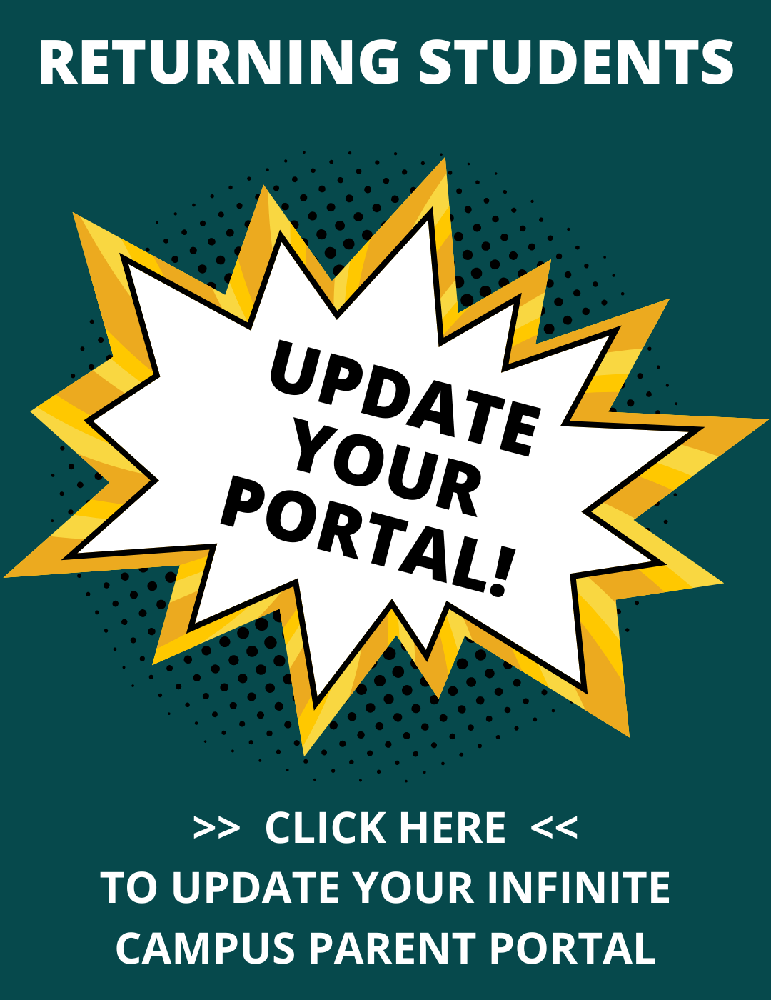 Returning students enrollment button (click here)