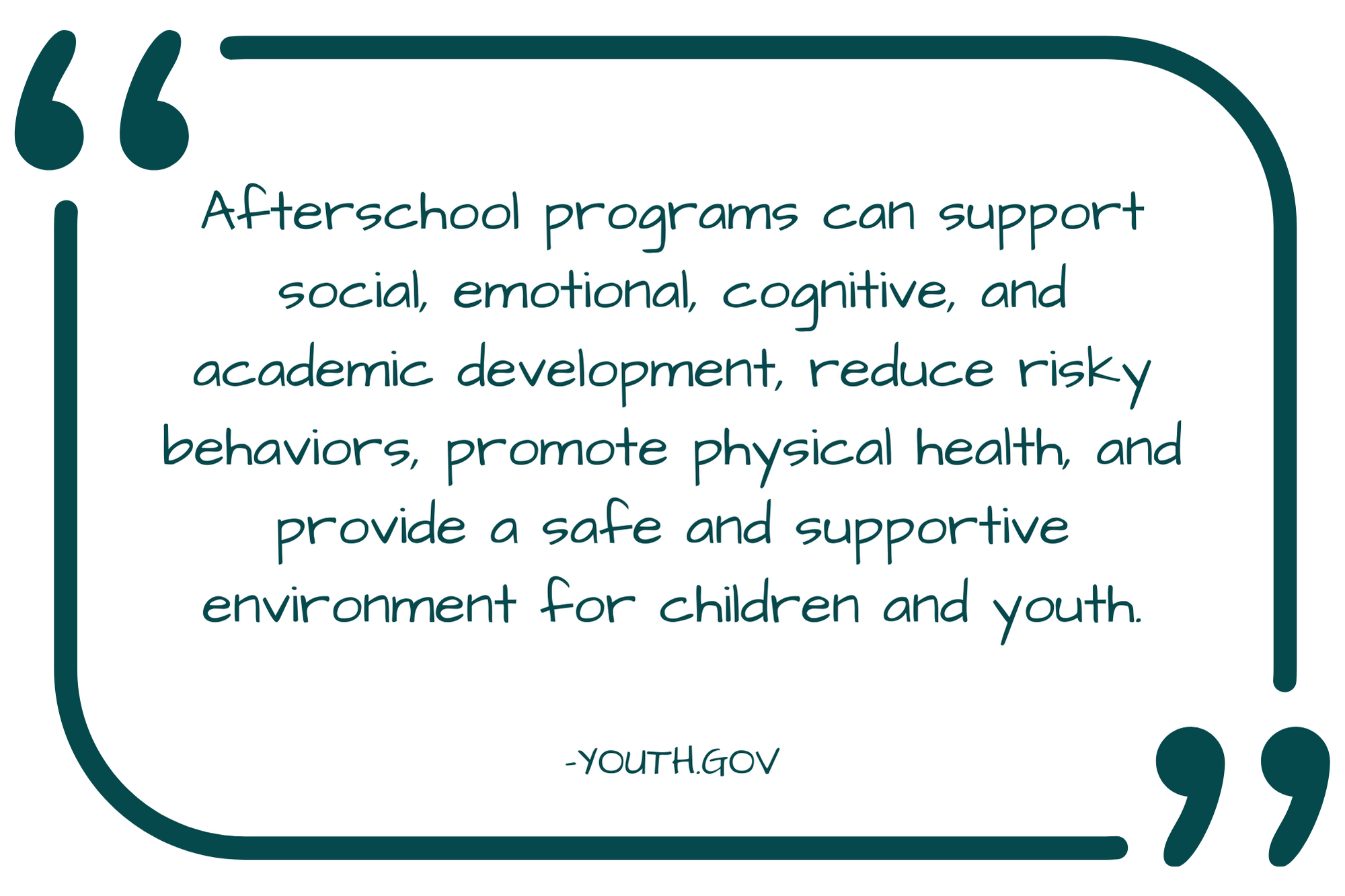 Afterschool programs can support social, emotional, cognitive, and academic development, reduce risky behaviors, promote physical health, and provide a safe and supportive environment for children and youth.