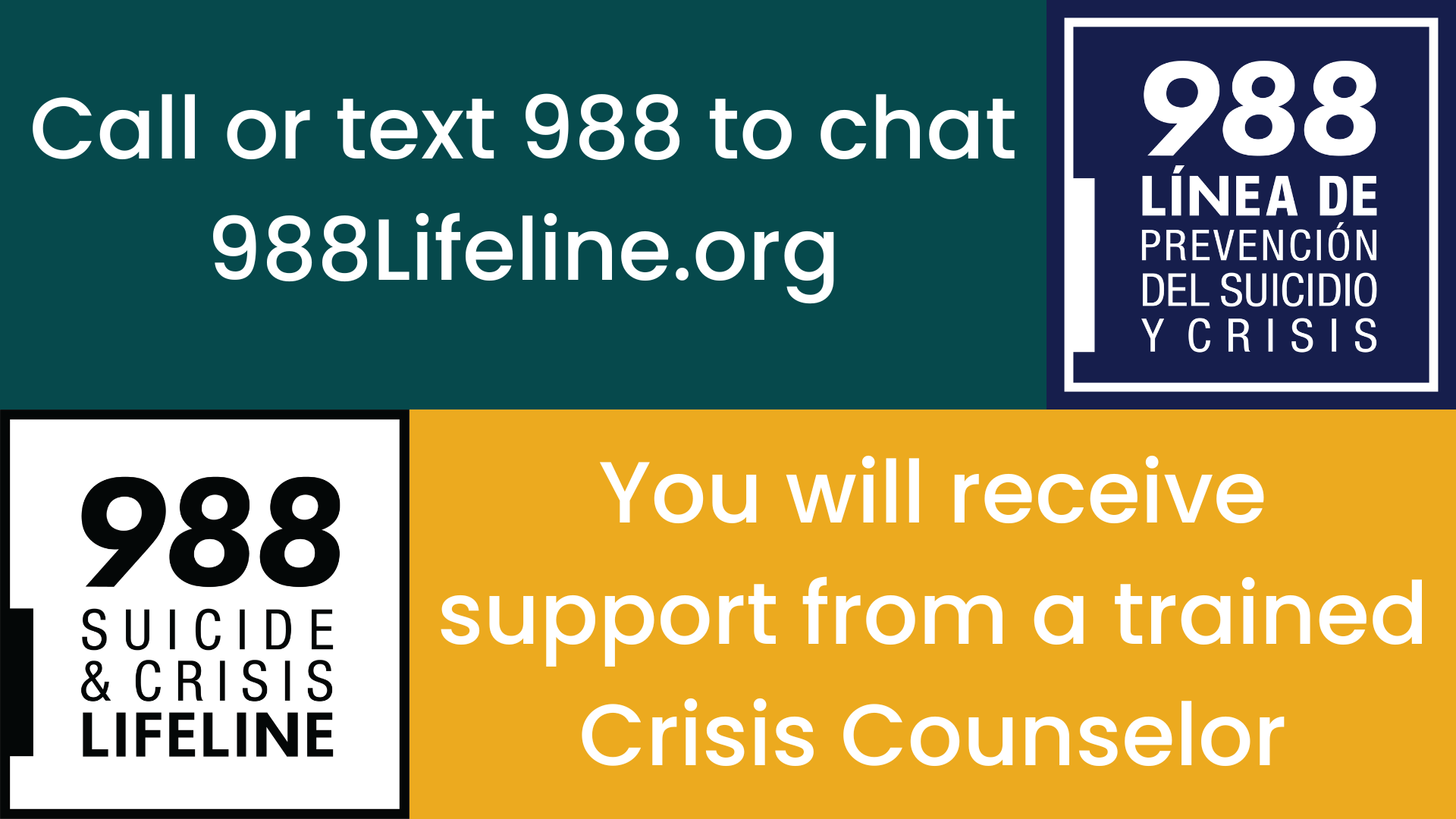 call or text 988 to receive crisis counseling support
