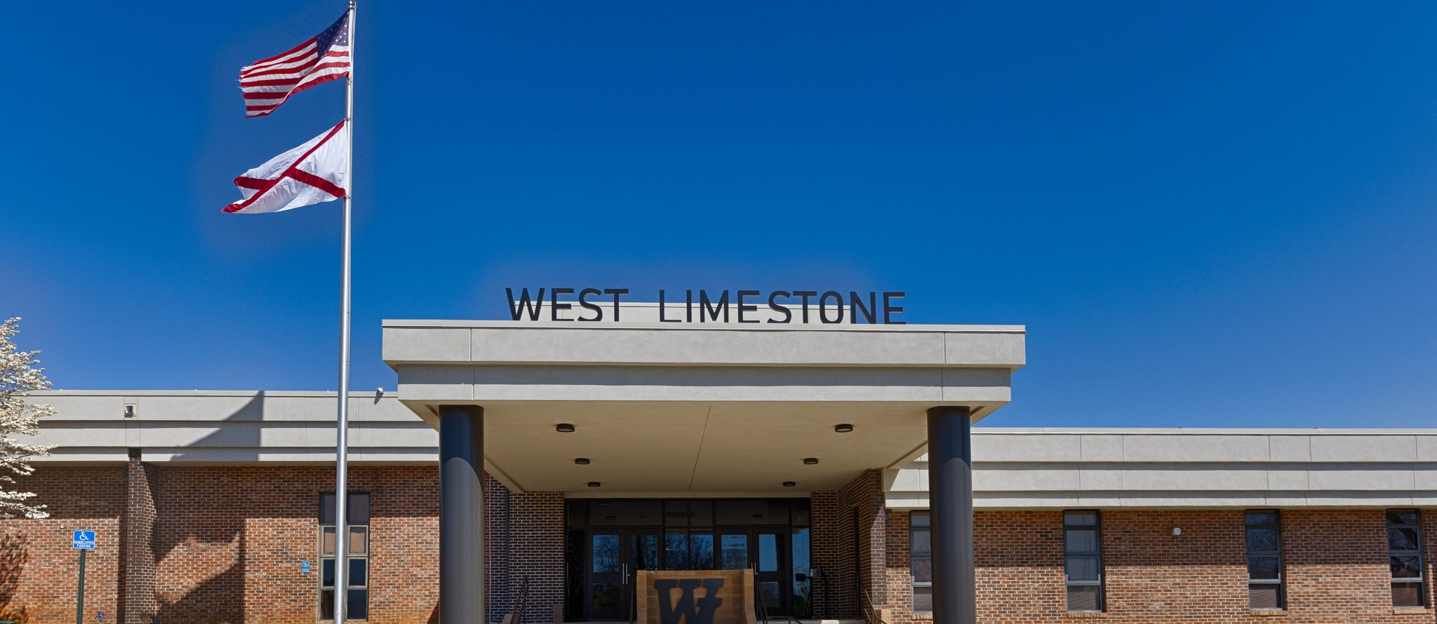 west limestone front of building 